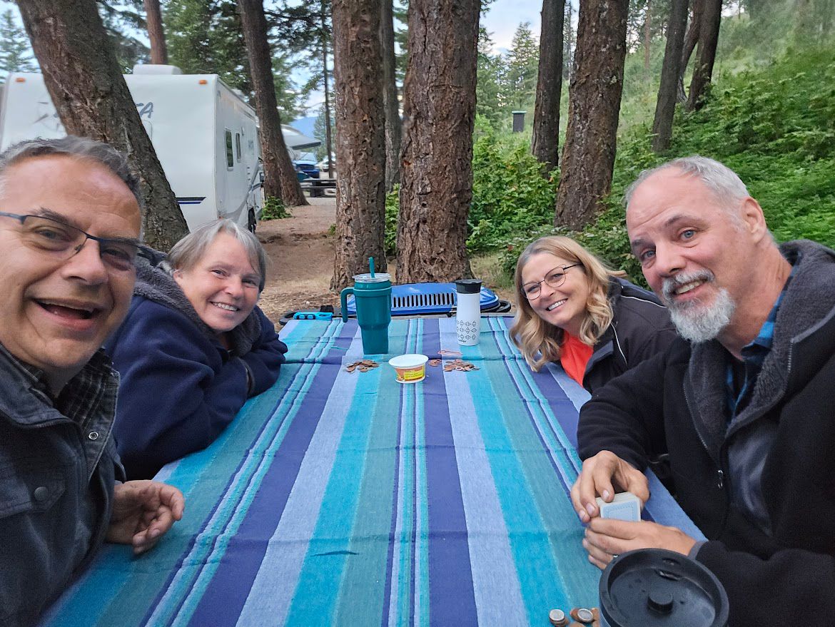 Friends around the picnic table