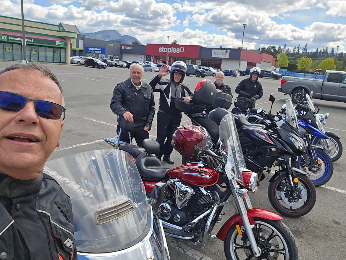 Riders gathered in the parking lot