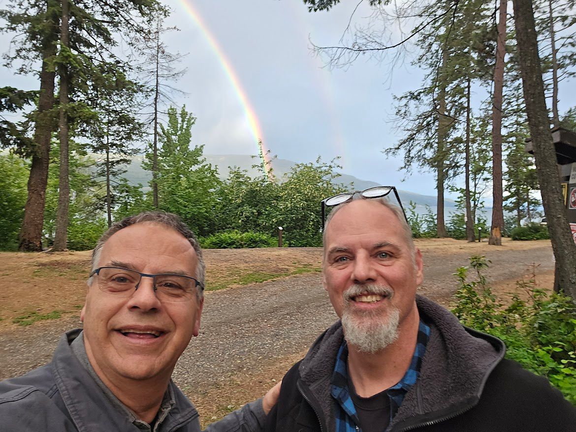 Double rainbow with friends