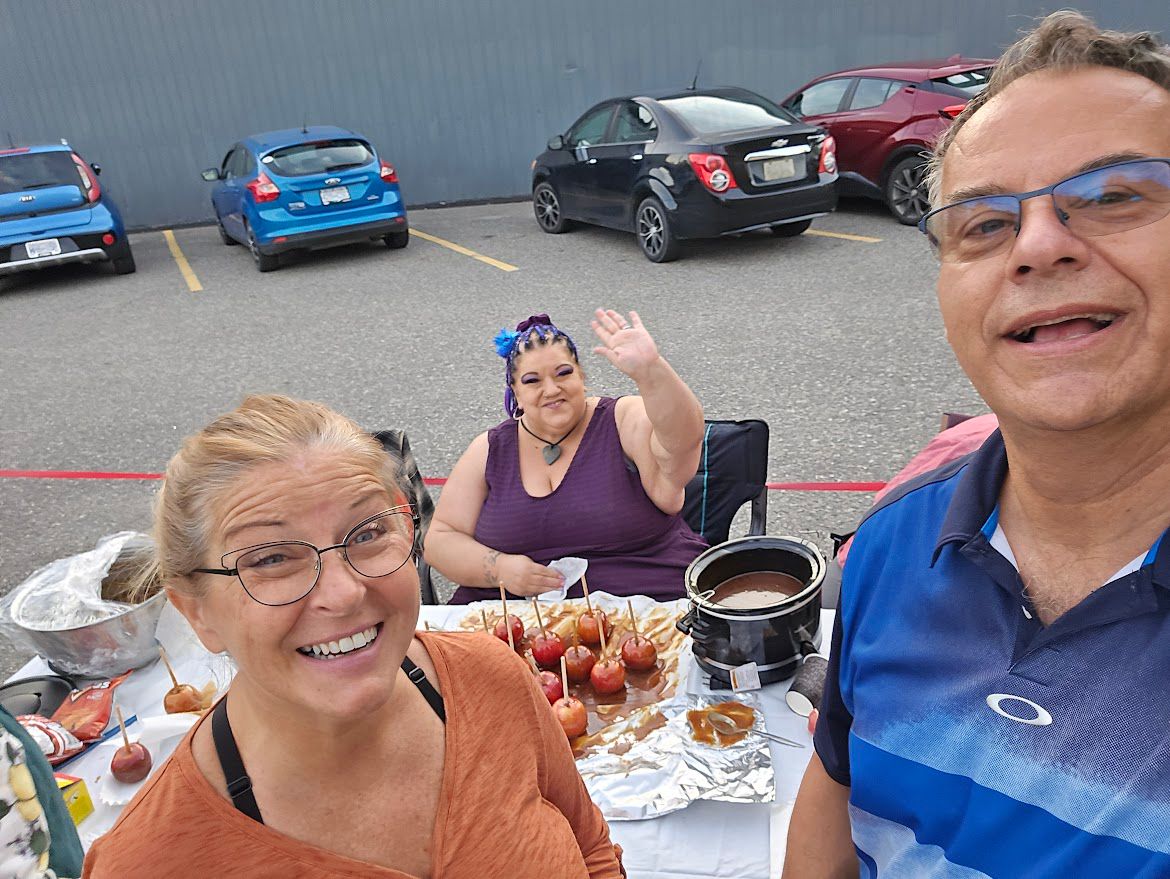 Caramel apples in the parking lot